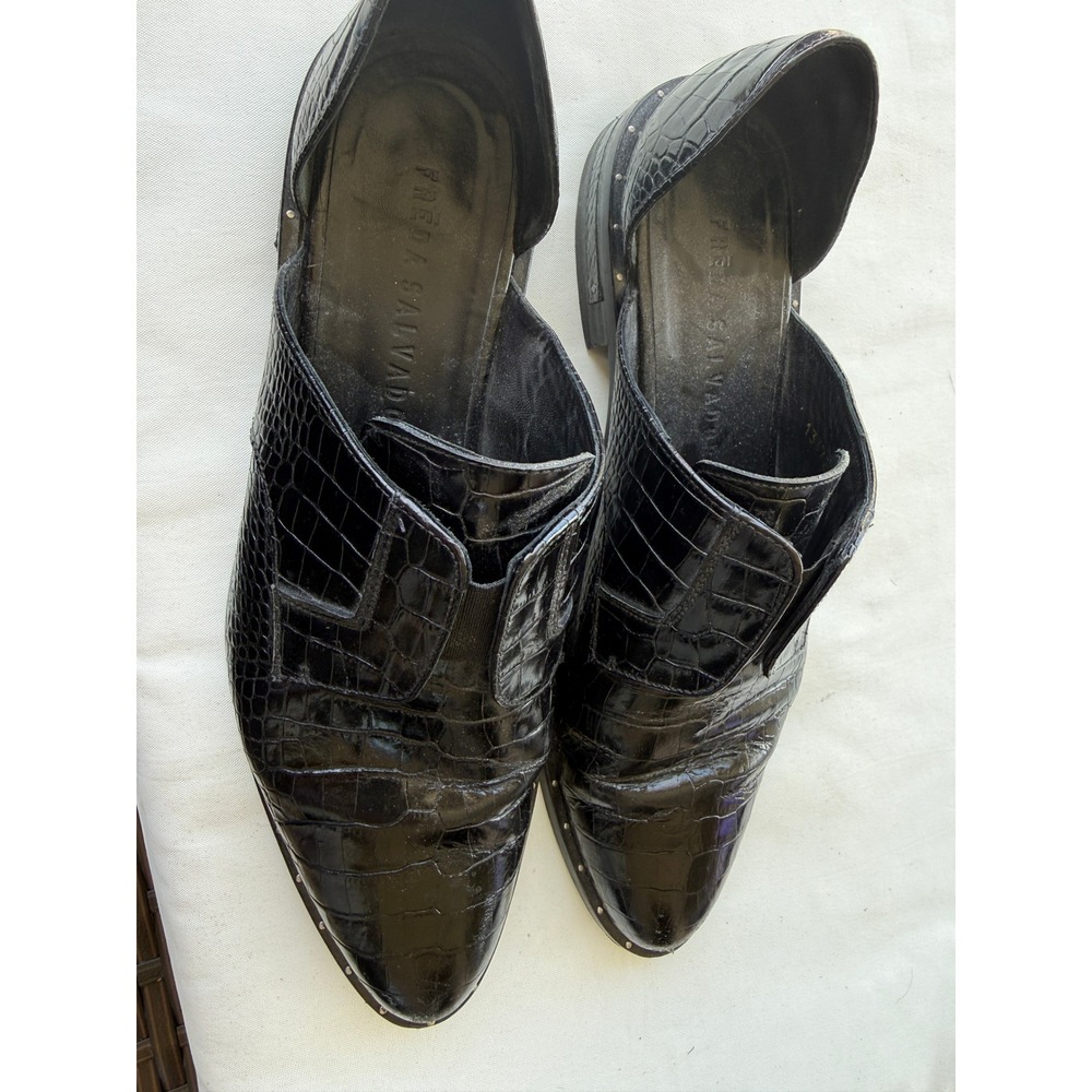 Freda Salvador Black Croc Embossed Leather D'Orsay Oxford Flats Size 8 - Picture 2 of 10